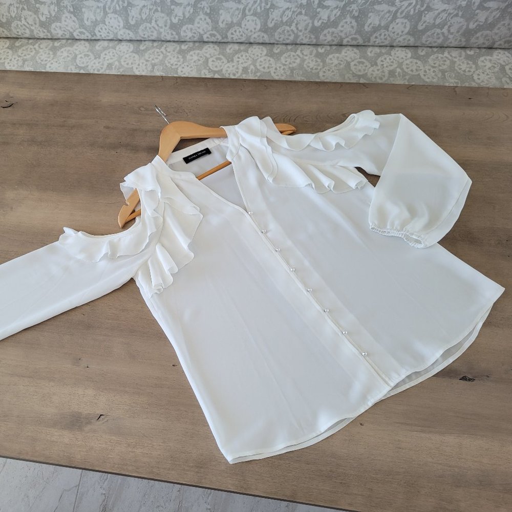 Ivanka Trump Elegant Women Blouse Shirt Ruffles Cold Shoulder Tops